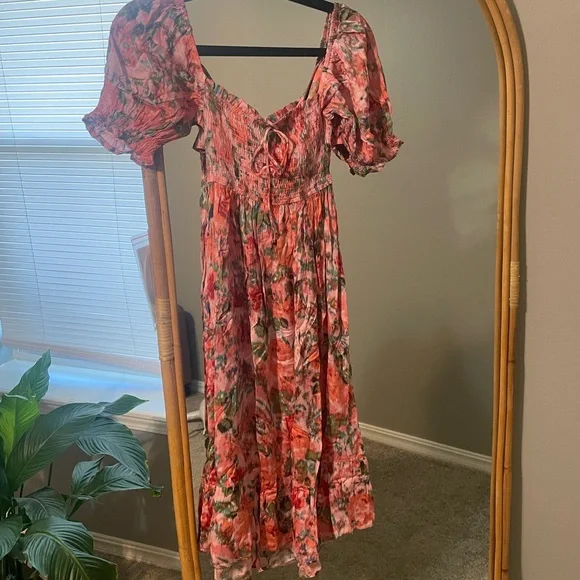 Floral Printed Puff Sleeve Midi Dress - Picture 4 of 4